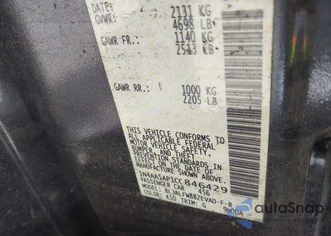 2012 Nissan Maxima S/Sv z USA, uszkodzony, nr VIN 1N4AA5AP1CC846429